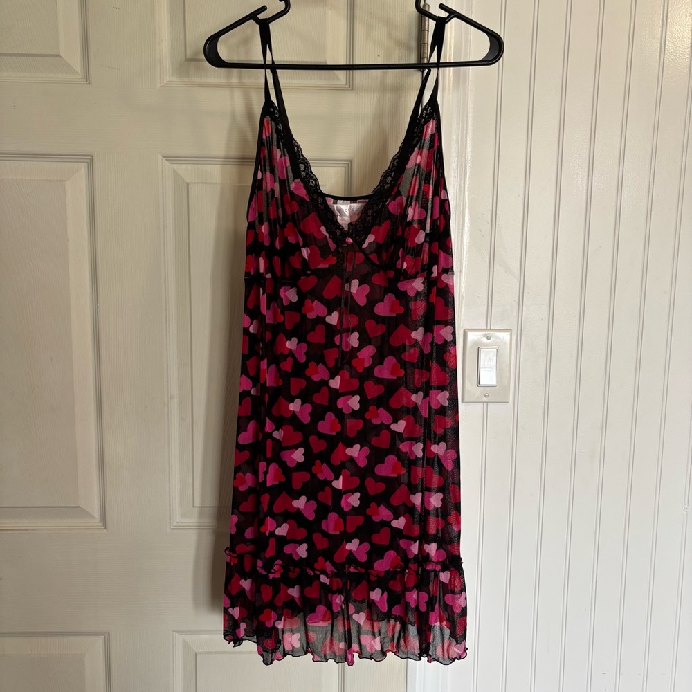 Cacique Lane Bryant Size 18/20 Mesh Heart Print Chemise Slip Lace neglige Y2k - Picture 2 of 7
